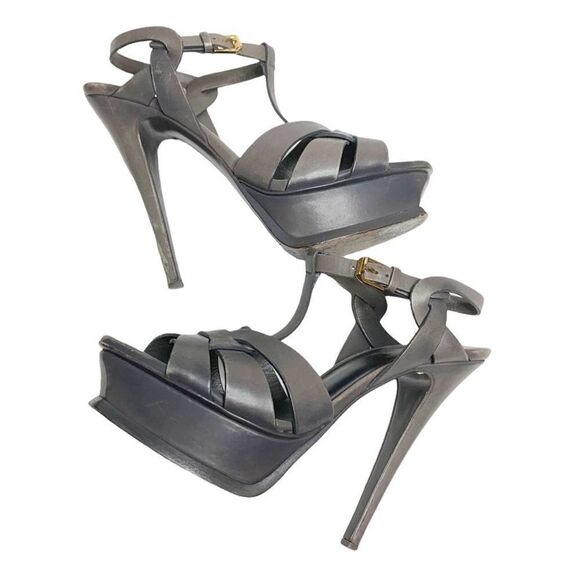 YSL Saint Laurent Women's Tribute Platform Dark Gray High Heels Size 37 US- 6.5 - Picture 3 of 8